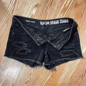 ⚡️ Volcom ⚡️Black Distressed Denim Stoned Shorts Size 25